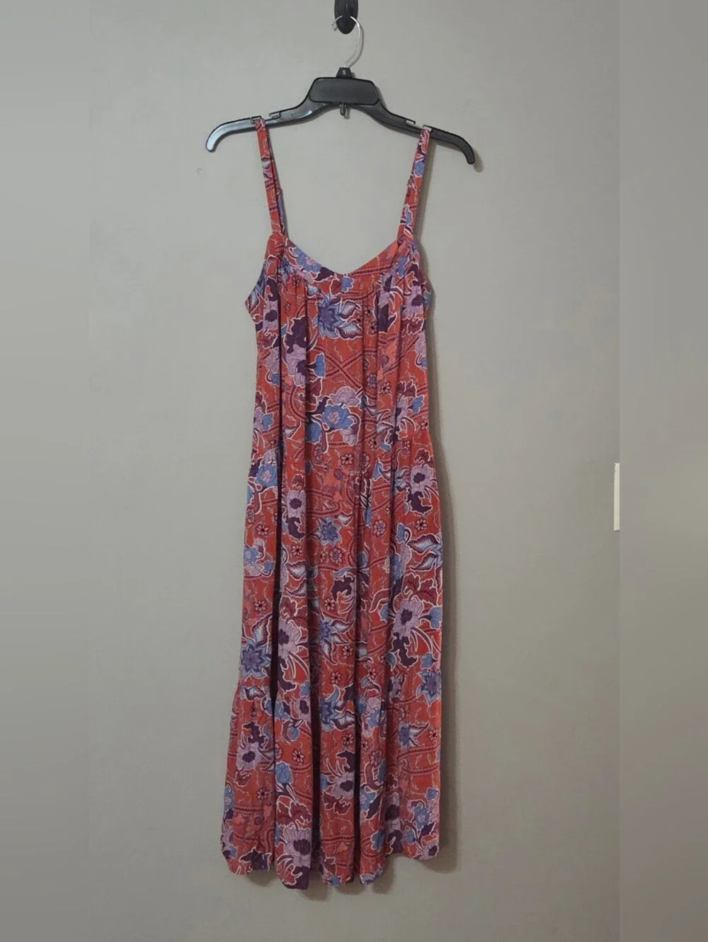 Knox Rose Sun Washed Red Floral Tiered Midi Dress Size L - Picture 1 of 9